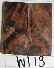 W113 Stabilized Spalted Black Walnut Stump Cut, Curl Knife/Axe/Gun Scale 2x5x3/8