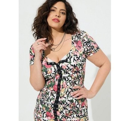 Betsey Johnson for Torrid Floral Graffiti Ponte Snap Front Top NWT 3X