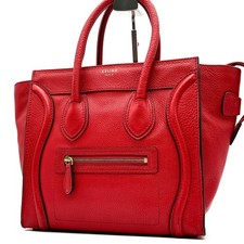 Celine Luggage Micro Shopper Red Leather Tote 24cm 25cm Handbag Rare Japan