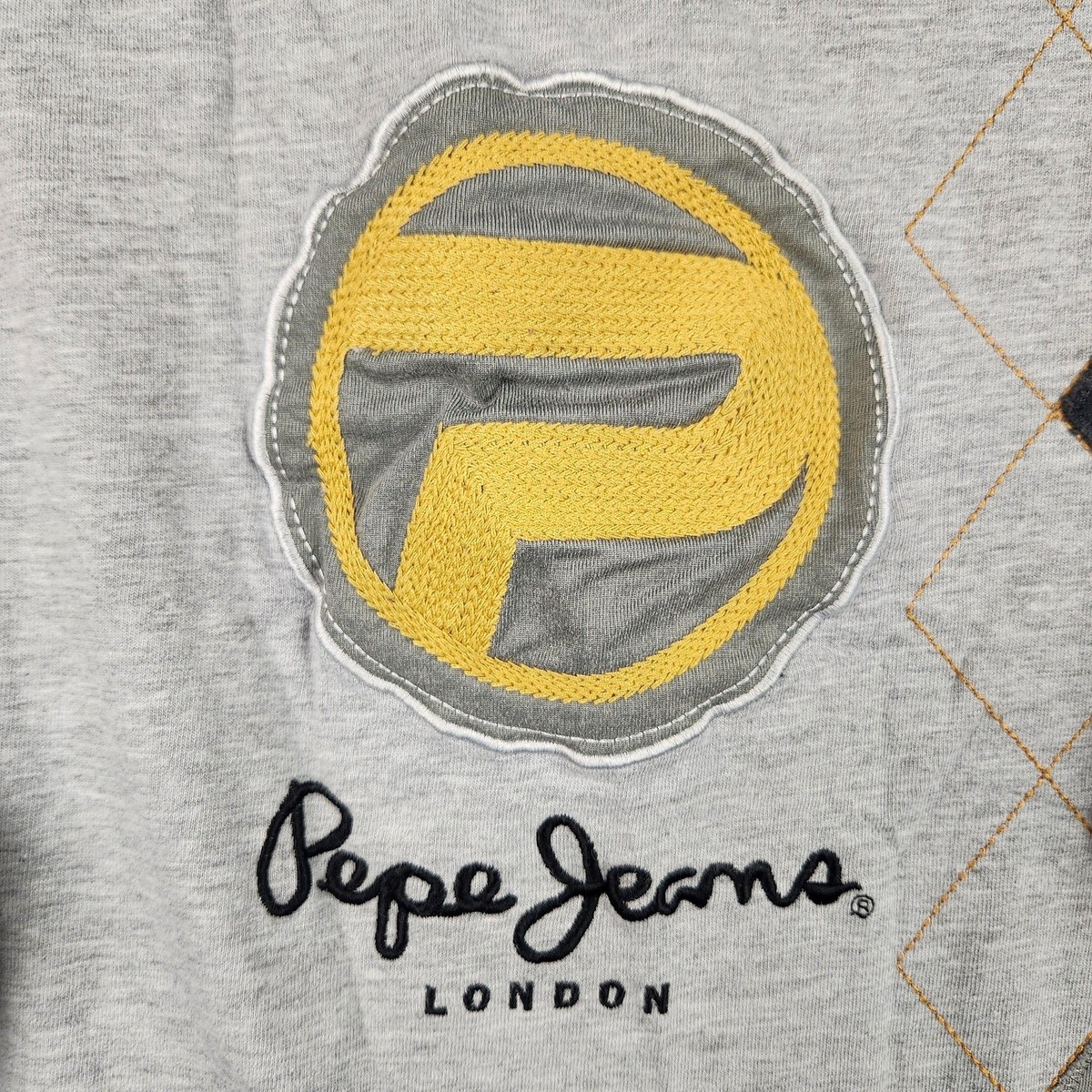 Vintage Pepe Jeans London Shirt Mens 3XL Gray Argyle Logo Graphic