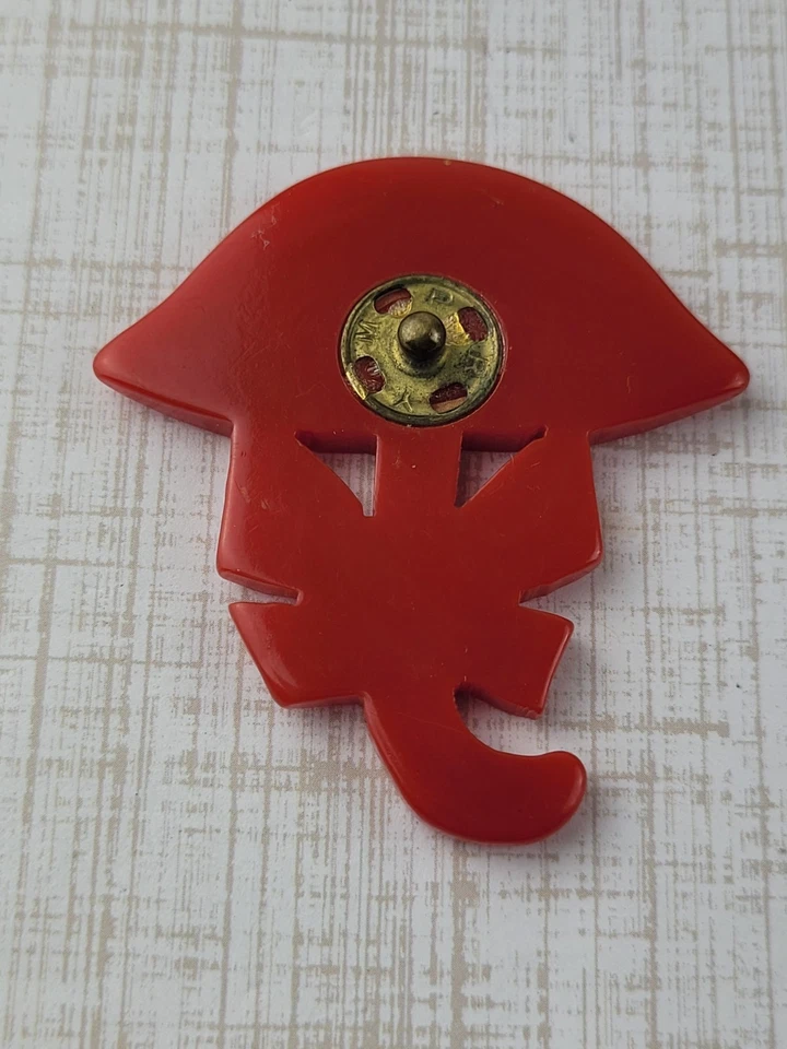 RARE Vintage Carved Cherry Red Bakelite Umbrella With Bow Snap Button Tested + - Image 3 of 4