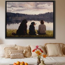Watercolor Painting Bernese Mountain Dog Canvas Print Lake Sunset Wall Art Decor