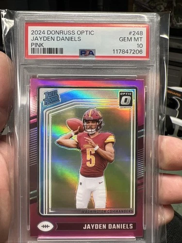 2024 Panini Donruss Rated Rookie Jayden Daniels Optic Preview Pink Prizm PSA 10