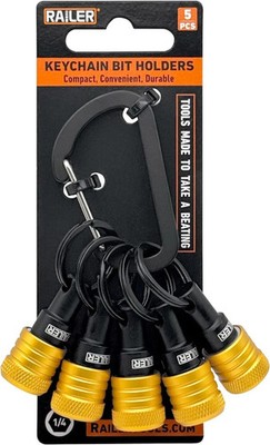 Railer Bit Holder Keychain 5pc - 1/4 inch Hex Shank Holders - Yellow 