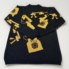 Vintage 80s Stefano Sportswear Knit Sweater YCC Phone Graphic Black Yellow Med