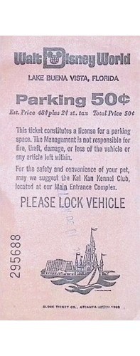 Walt Disney World Parking Ticket & Map 1977 Magic Kingdom 50¢ - Picture 1 of 2