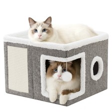 Cat House for Indoor Pets 2 Layer Large cat cave with Scratch Board and Ball