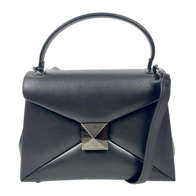 NEW Valentino Garavani One Stud Small Top Handle Leather Flap Bag Black Women