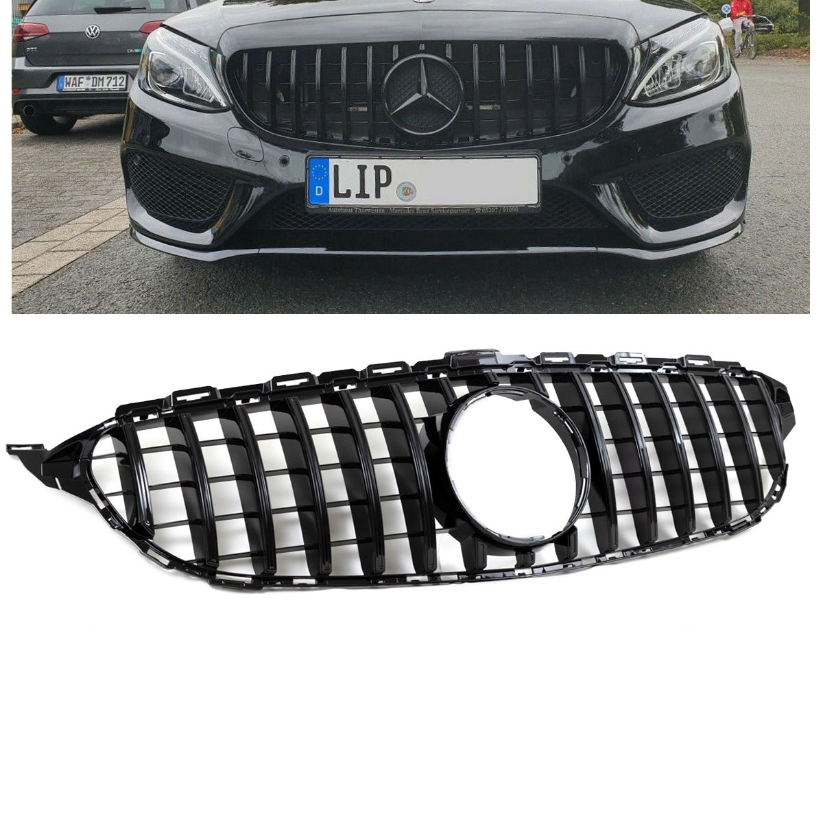 Kühlergrill Grill Glanz Schwarz für Mercedes C Klasse W205 Sport-Panamericana GT