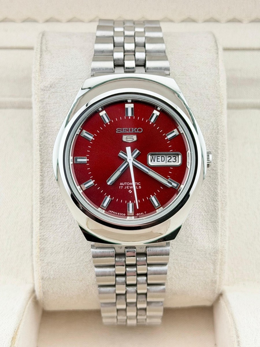 Seiko 5 Automatic Watch Red Dial Men's Wristwatch 6309 Japan