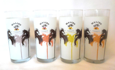 4 MALIBU Caribbean Rum Highball Glasses Pineapple Mango Banana Passion Fruit