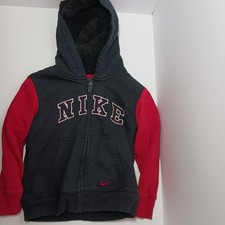 Nike Youth Full Zip Fleece Hooded Jacket Boys Sz 6 Black Red