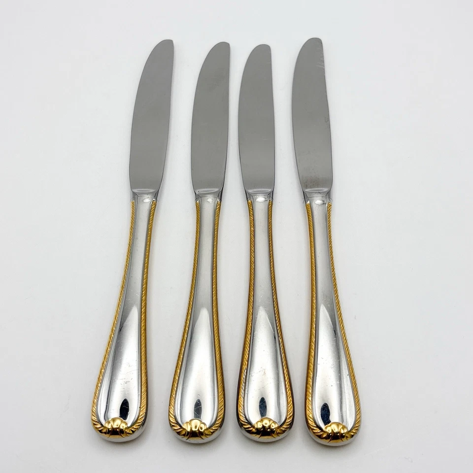 Gorham Stainless Golden Ribbon Edge 20 Pc Set | 4 Place Settings [some damage] - Image 2 of 4