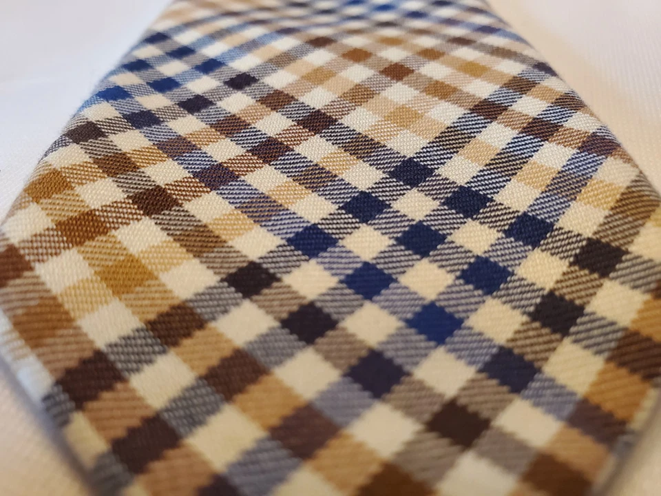 Gravata masculina NAUTICA 100% algodão gravata fina azul estreita marrom xadrez tartan 2,5" - Imagem 4 de 4