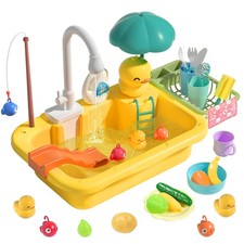 CUTE STONE Kids Play Sink with Water Kitchen Utensils Play Food and Fishing Toys