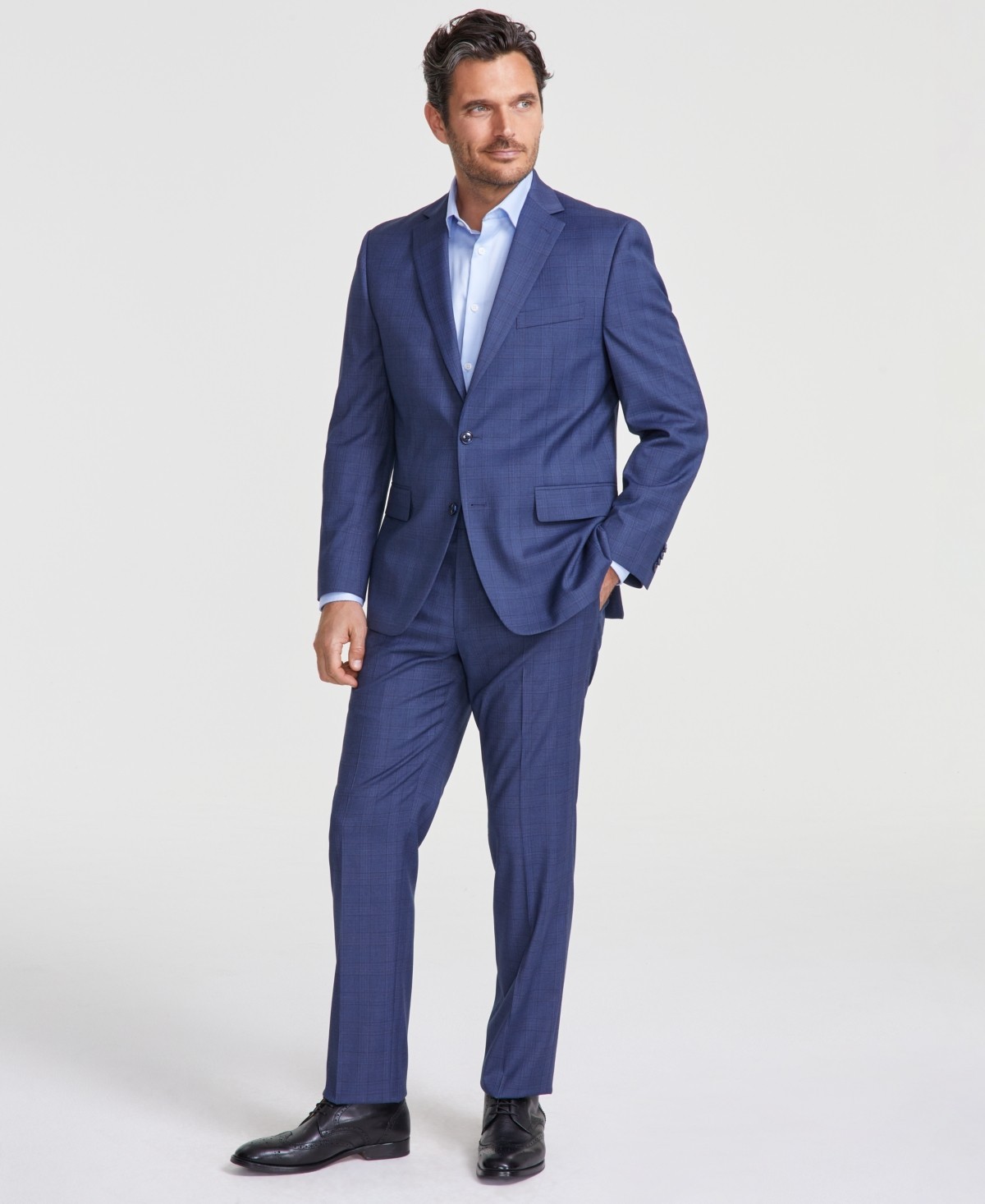 Perry Ellis Mens Modern Fit Suit Jacket 38 Regular Blue Plaid EALE2RAA0013 13490₽
