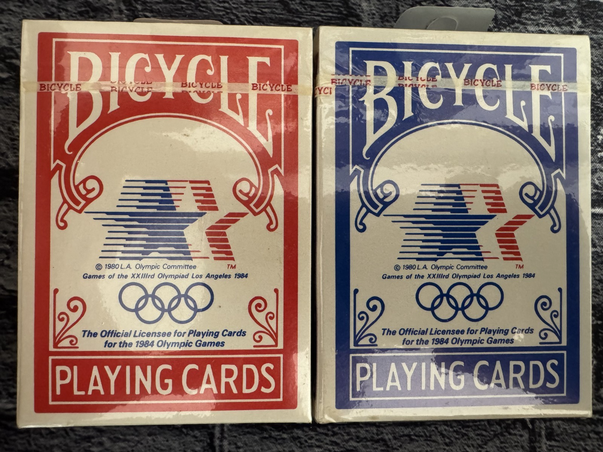 2 vintage decks BICYCLE 1984 OLYMPICS red & blue playing cards