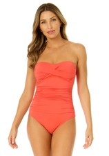 NWOT Anne Cole Black Twist Front Ruched One Piece Swimsuit 16 pmy1426
