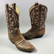 Vintage Tony Lama Boots Mens Brown Lizard Leather Western Cowboy Snip Toe 11D
