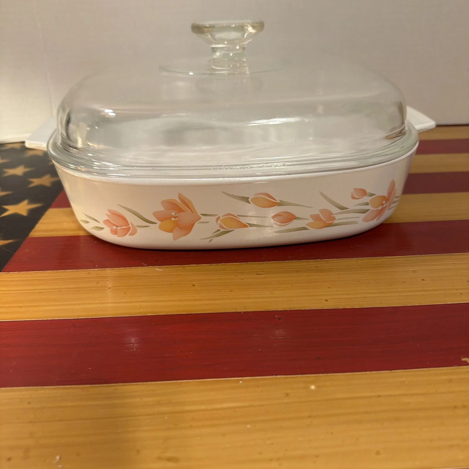 Corning Ware Peach Floral A10B 2.5 L Square Casserole Dish with Pyrex Lid A12C
