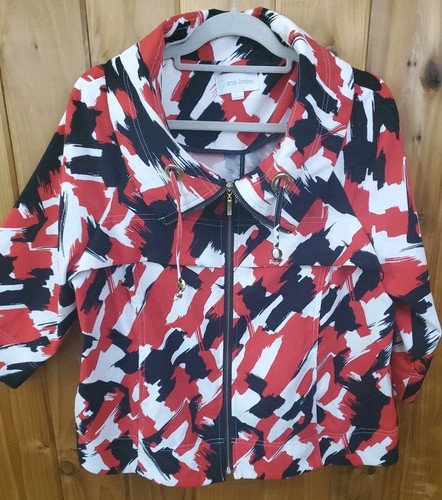 Vintage Jacket Womens Large Abstract Print Full Zip Shawl Cowl Collar Red Black - Picture 2 of 12