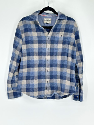 Flag & Anthem Godwin Flannel Shirt Mens Size Medium Navy/Grey Plaid Long Sleeve
