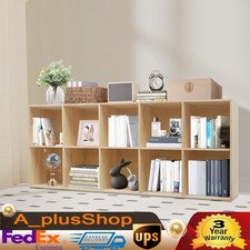 10 Cube Solid Wood Shelves, Wooden Shelf Bookcase, Floor Standing Bookshelf USA