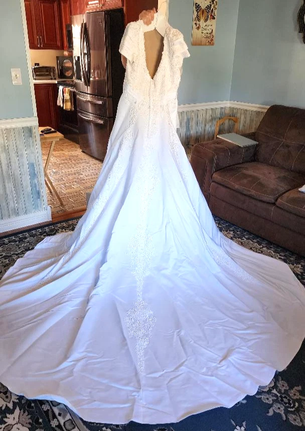 David's Bridal Lady Eleanor White Beaded Wedding Dress Size 18 SEE DESCRIPTION - Image 4 of 4