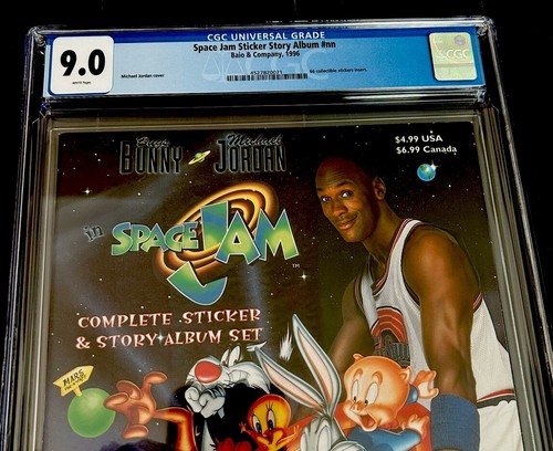 MICHAEL JORDAN RARE 1996 SPACE JAM COVER BUGS BUNNY ALL STICKERS BAIO CGC 9.0 - Picture 2 of 3