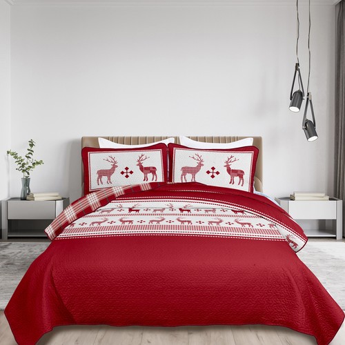 Christmas Bedspread Coverlet Set Patchwork Quilted Queen King Size Bedding New - Picture 99 of 132