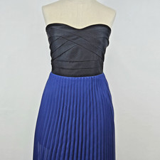 Crystal Doll Strapless Pleaded Maxi Dress Womens 13 Blue Black Formal Prom Gown