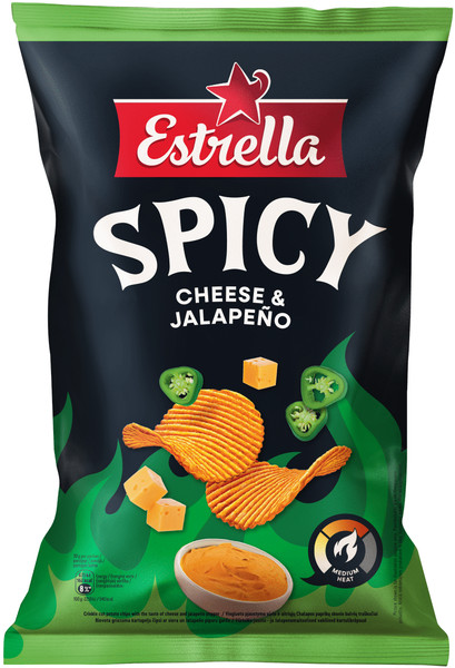 ESTRELLA PICANTE Sabor Queso y Jalapeño Patatas fritas Snacks Europeos 115g 4oz