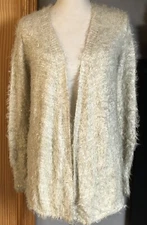 I Jeans by Buffalo Open Front Cardigan Womens S Fuzzy Silver Metallic Sequins