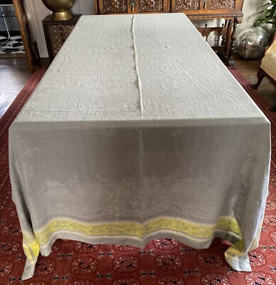 Texteis IRIS Portugal 100% Linen Jacquard Tablecloth Banquet 70''x135'' Sage Green