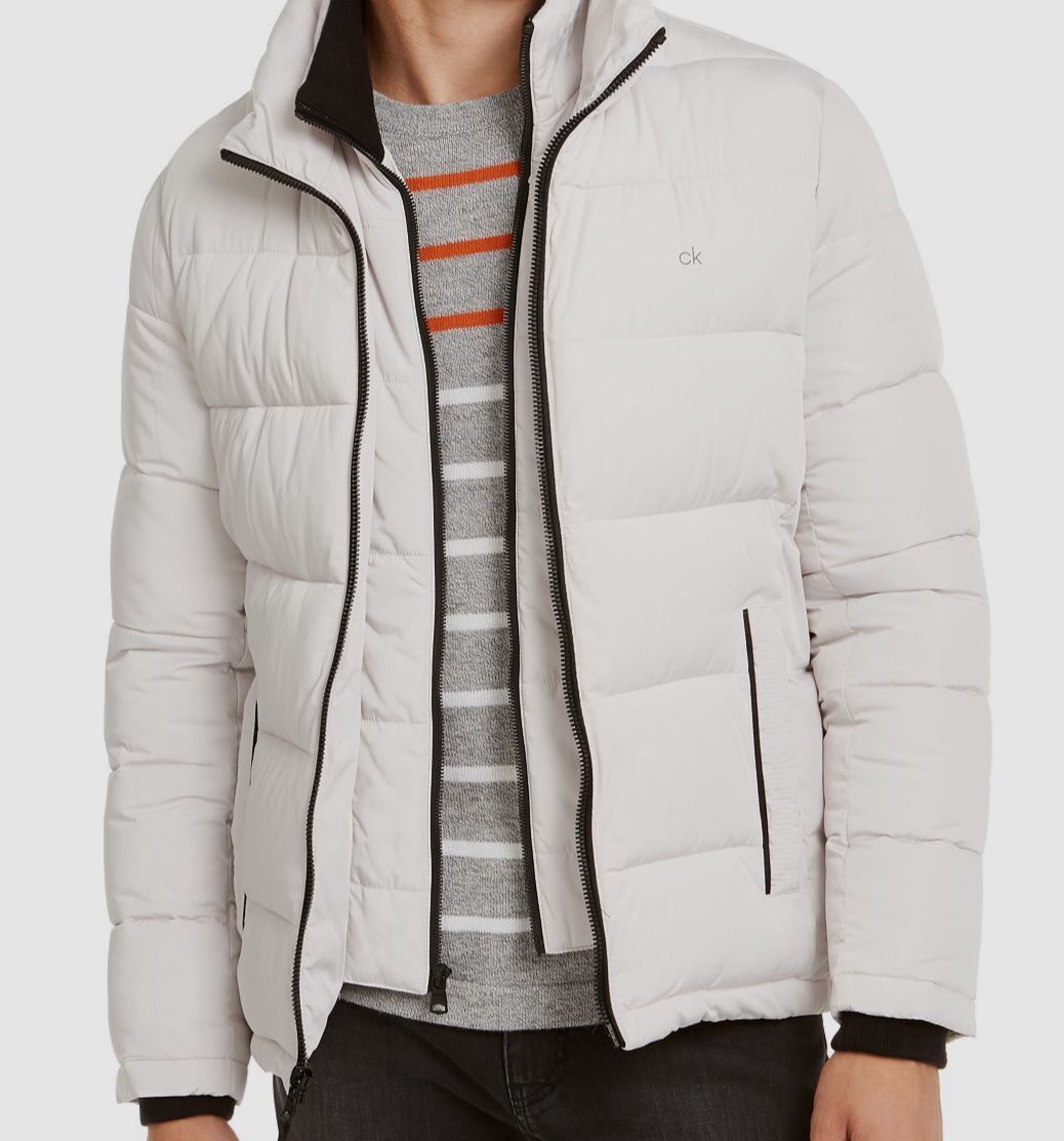 $226 Calvin Klein Men's White Full-Zip Collared Down Puffer $226 Calvin Klein Men's White Full-Zip Collared Down Puffer