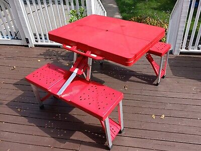 Red Vintage Portable Folding Picnic Camping Table Stool Set Red Vintage Portable Folding Picnic Camping Table Stool Set