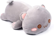 Cute Cat Plush Toy Throw Pillow Stuffed Animal Gray/Pink 20"