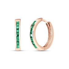 14K. SOLID GOLD HOOP HUGGIE EARRING WITH EMER...