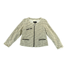 MNG Womens Black White Tweed Fitted Casual Blazer Jacket L