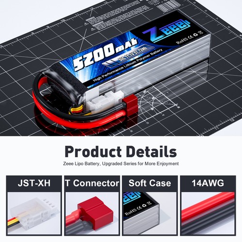 2x Zeee 11,1V 3S Lipo Akku T Stecker 5200mAh 50C für RC Flugzeug Auto Boot Heli - Bild 2 von 8