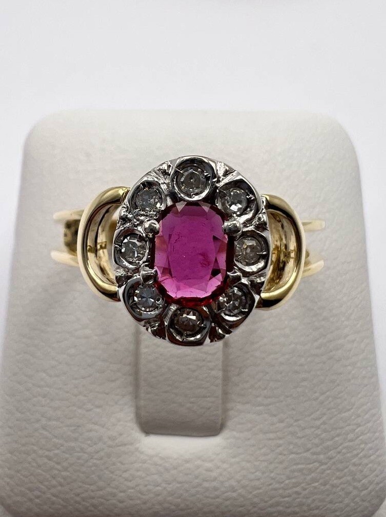 🟥Smart Entourage Ring Ruby 0.35ct. Diamond. 585.… - image 1