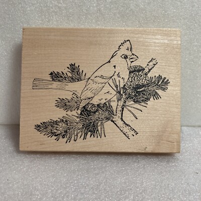 Christmas Cardinal Bird Rubber Stamp Pine Cone Branch Just For Fun 1996-2000 WM
