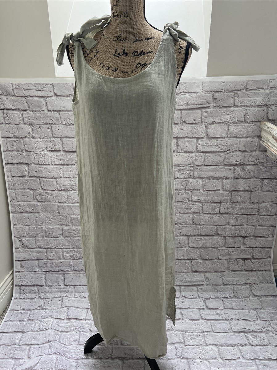 loose linen dresses Embroidered Loose V-neck White Linen Dress L / White main image 1