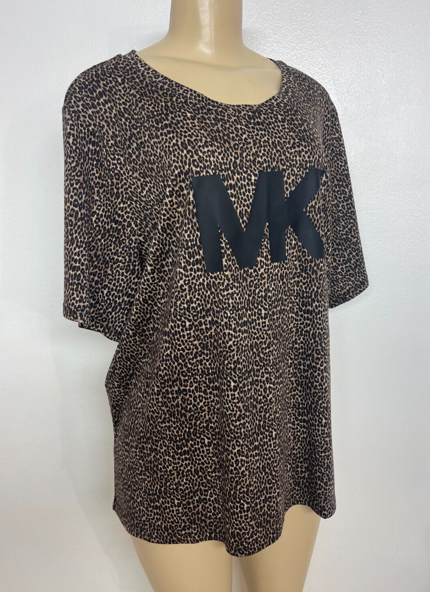 Tシャツ・カットソー Michael Kors ANIMAL PRINT BLOUSE (MT540R0ABE 120SOFTECRU) Michael kors Women's Plus 3X Animal Leopard Print MK Logo T