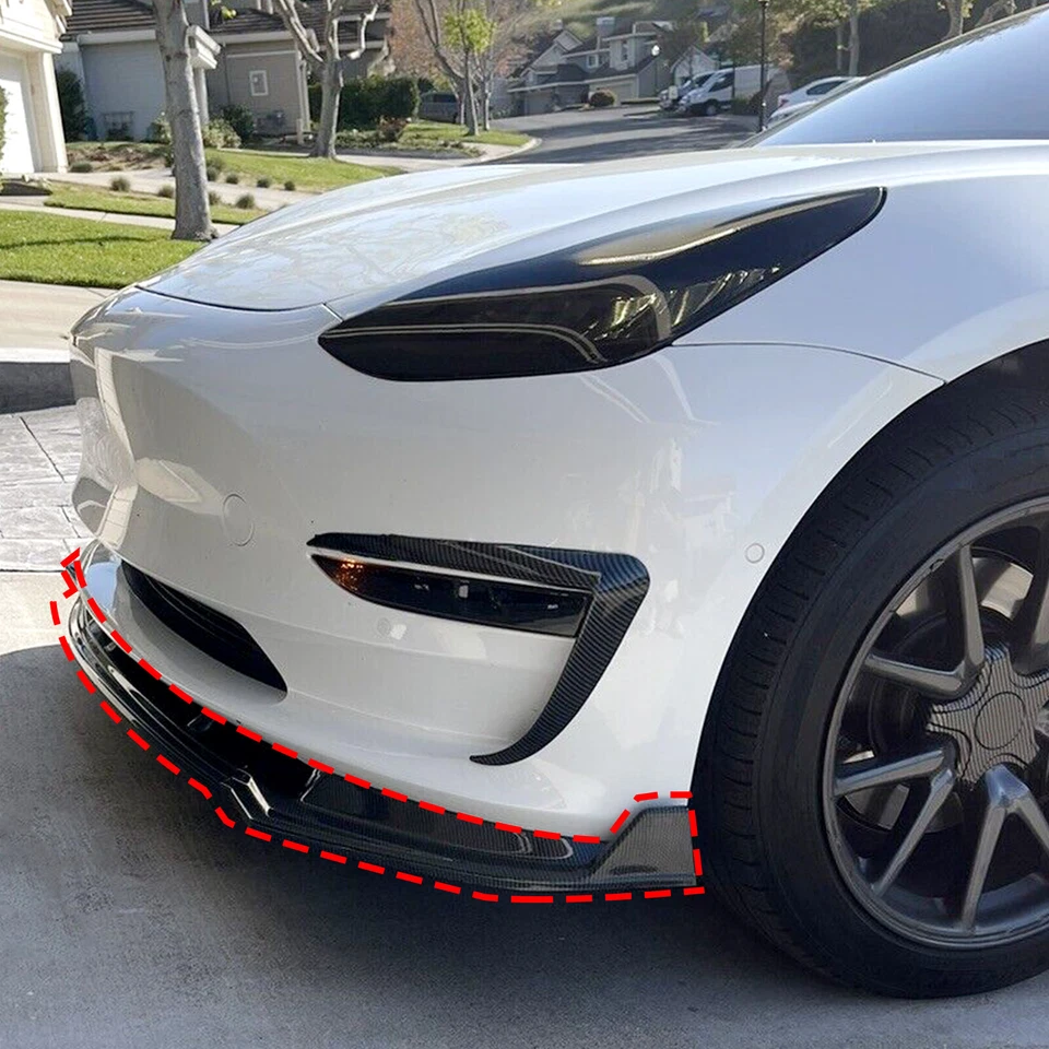 For Tesla Model 3 17-23 Front Bumper Lip Kit Chin Spoiler Carbon Fiber Style - Изображение 3 из 4
