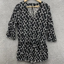 Banana Republic Womens 8 Romper One Piece Shorts Black White Geometric Print