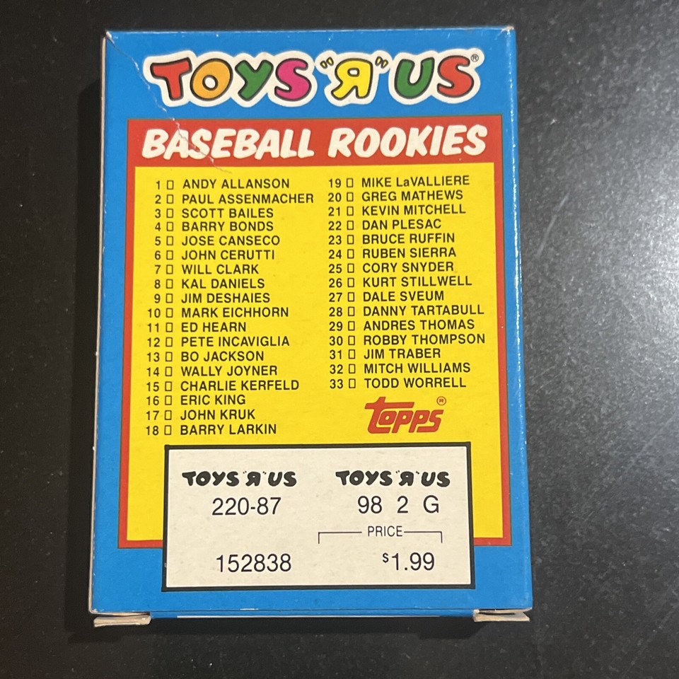 1987 TOPPS Toys "R" US BASEBALL ROOKIES 33 CARD SET BARRY BONDS