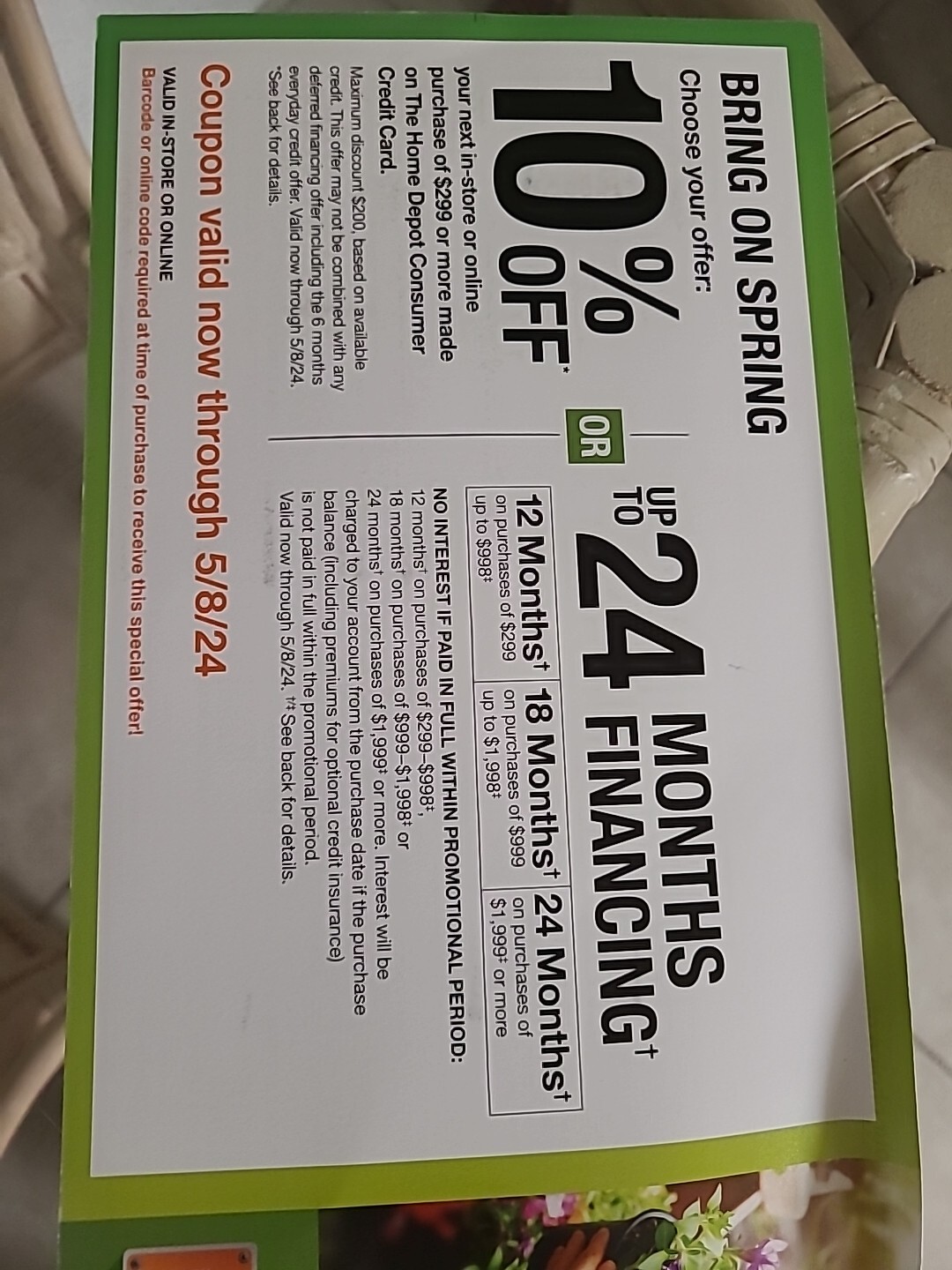 HOME DEPOT Coupon 10 Off Online / In Store OR 24 Months Financing, Exp 05/08/24 eBay