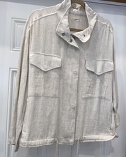Magnolia Boutique Linen Jacket Size L Large Tie Waist Full Zip With Snap Closure