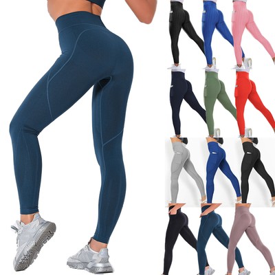 Women High Waist Yoga Pants Pocket Push 